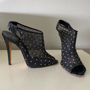 Brian Atwood Black Mesh Gold Studed Booties